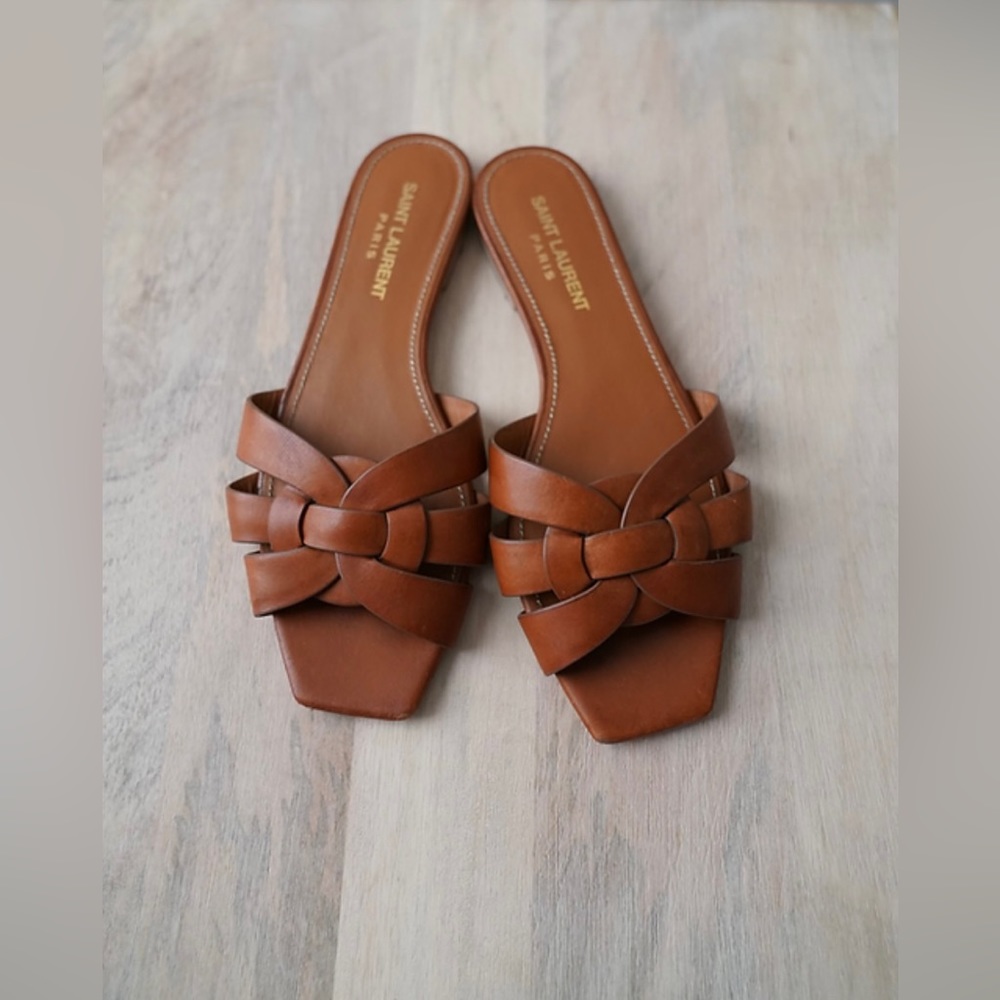 Saint Laurent Tribute Flat Mules Amber